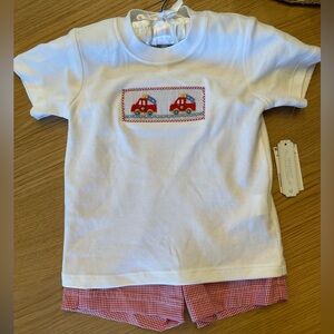 Edgehill Collection White Tee with Fire Truck Embroidery